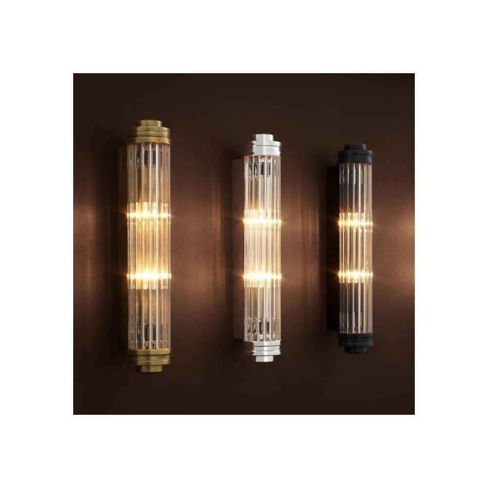 Nickel-Finished Art Deco Wall Sconce with Ribbed Clear Glass Shade