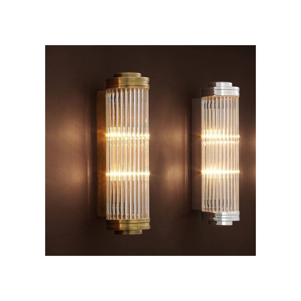 Elegant Art Deco Nickel Wall Sconce with Ribbed Clear Glass Shade