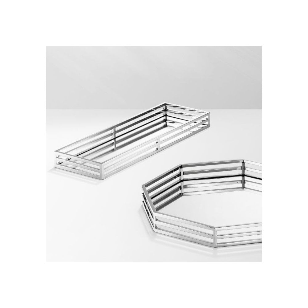 Elegant Ersa Rectangular Tray with Mirror Glass and Nickel Finish