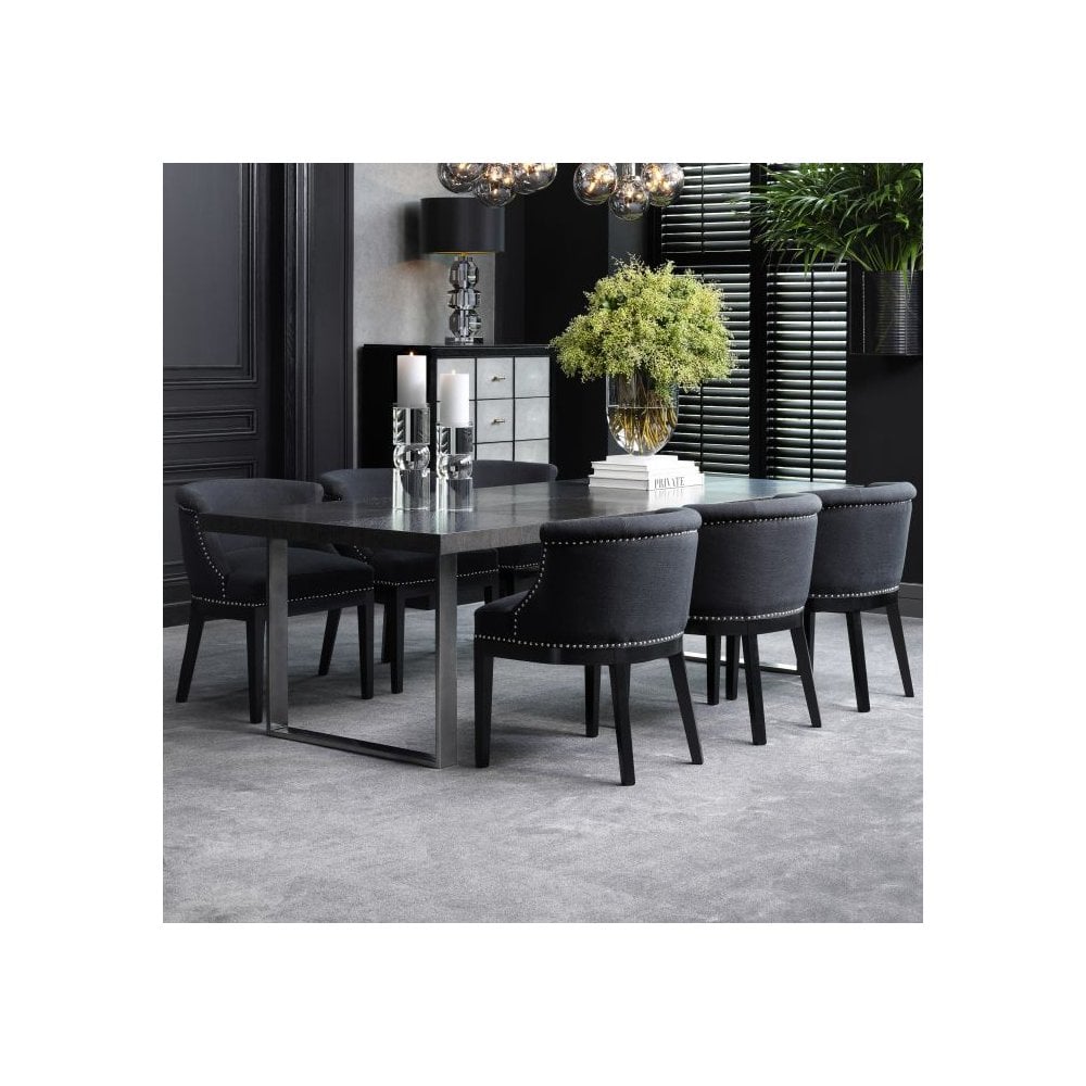 Industrial Charcoal Oak Dining Table with Black Nickel Frame, 250 cm