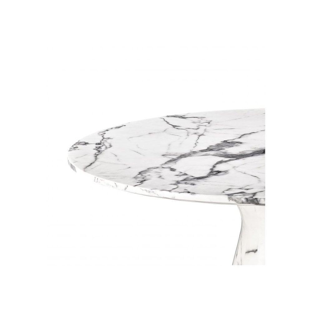 Turner Round Dining Table in White Faux Marble with Black Veining
