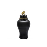 Golden Dragon S Vase: Black and Gold Porcelain with Foo Dog Finial