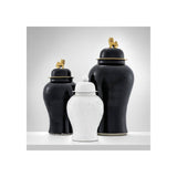 Golden Dragon S Vase: Black and Gold Porcelain with Foo Dog Finial