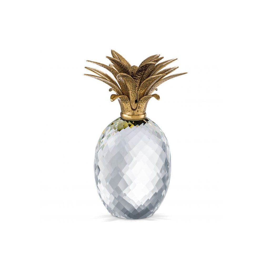 Crystal Glass Pineapple with Brass Crown Decor Piece