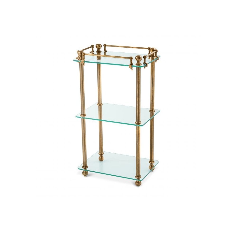 Devon Bathroom Rack - Vintage Brass Elegance with Clear Glass Shelves
