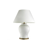 Ceramic Leaf Relief Table Lamp - White with Antique Brass Accents