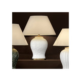 Ceramic Leaf Relief Table Lamp - White with Antique Brass Accents