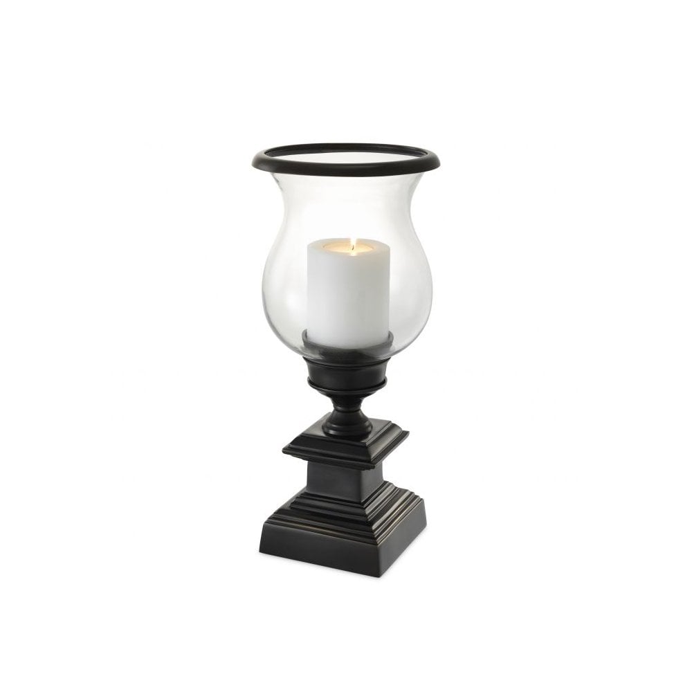 Elegant Gunmetal Bronze Hurricane Candle Holder with Clear Glass