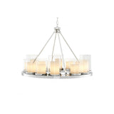 Summit Chandelier, 90 cm Ø, Polished Stainless Steel & Clear Glass with Faux Candle Shades