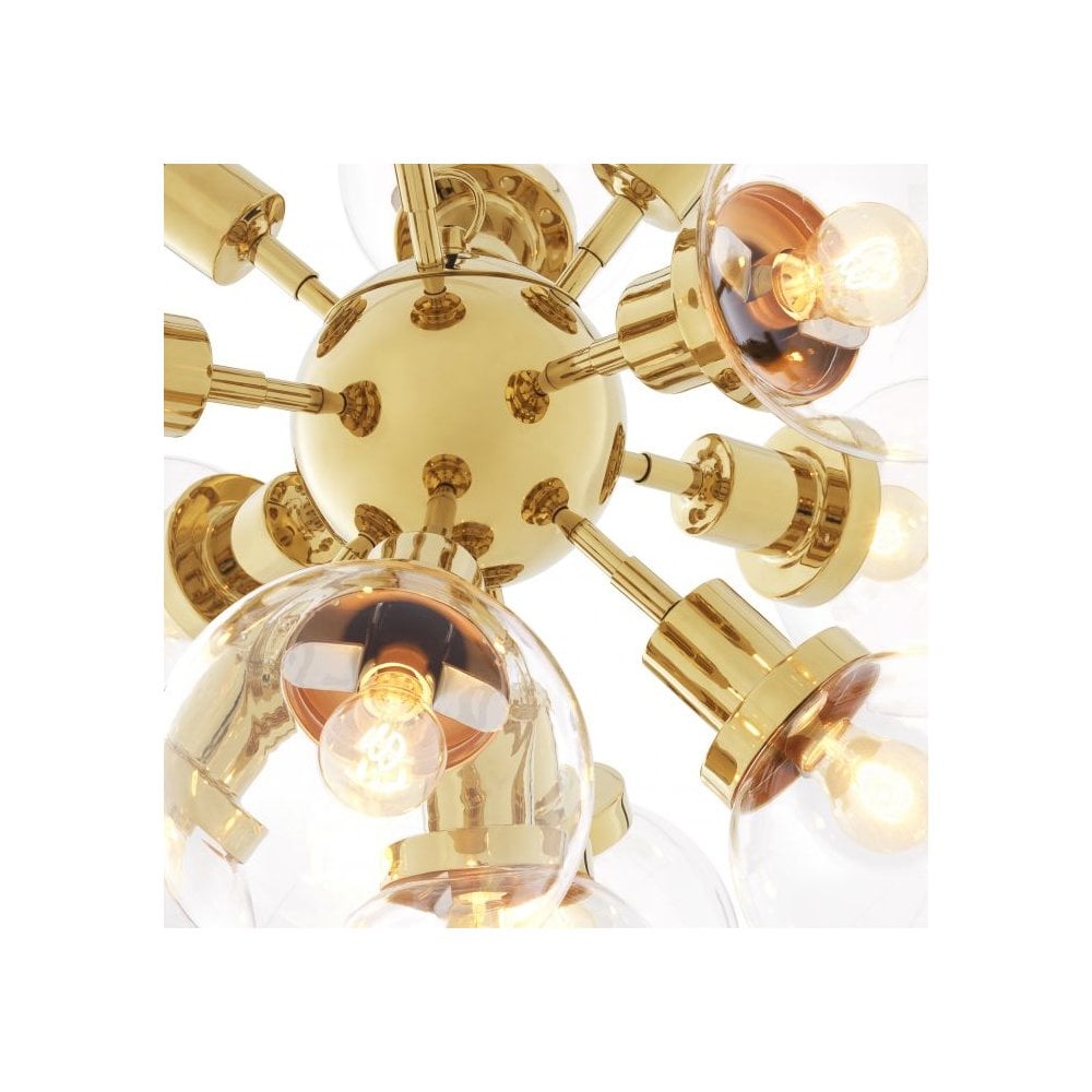 Gold Starburst Chandelier with Clear Glass Globes