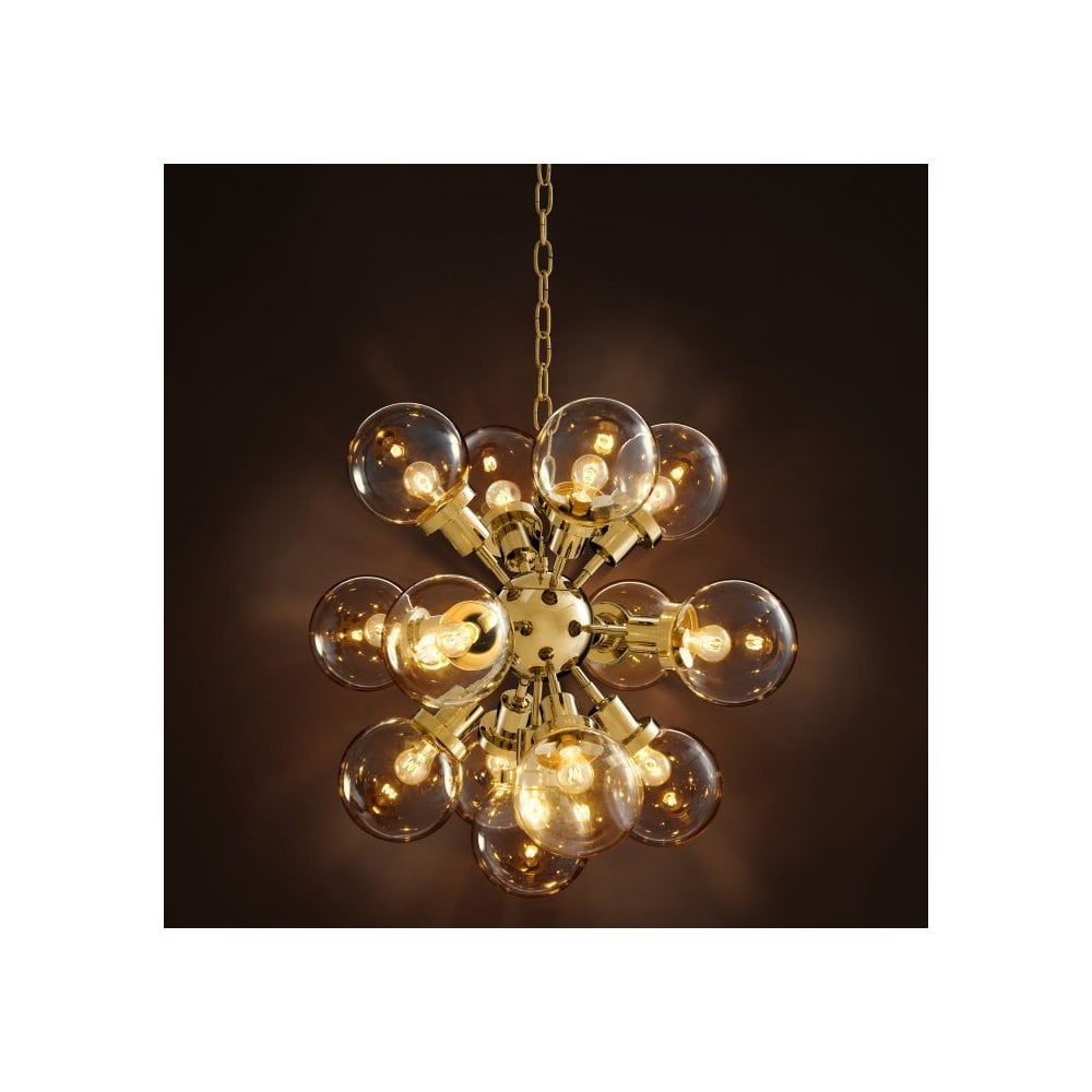 Gold Starburst Chandelier with Clear Glass Globes