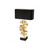 Elegant Tropical Dream Table Lamp with Brass Palm Leaves and Black Velvet Shade