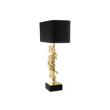 Elegant Tropical Dream Table Lamp with Brass Palm Leaves and Black Velvet Shade