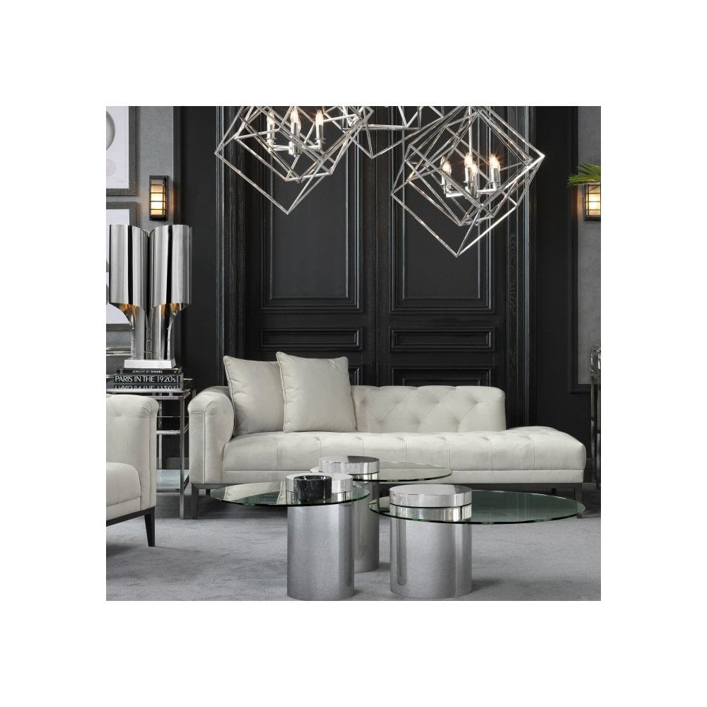 Cesare Left Lounge Sofa in Pebble Grey with Gunmetal Base