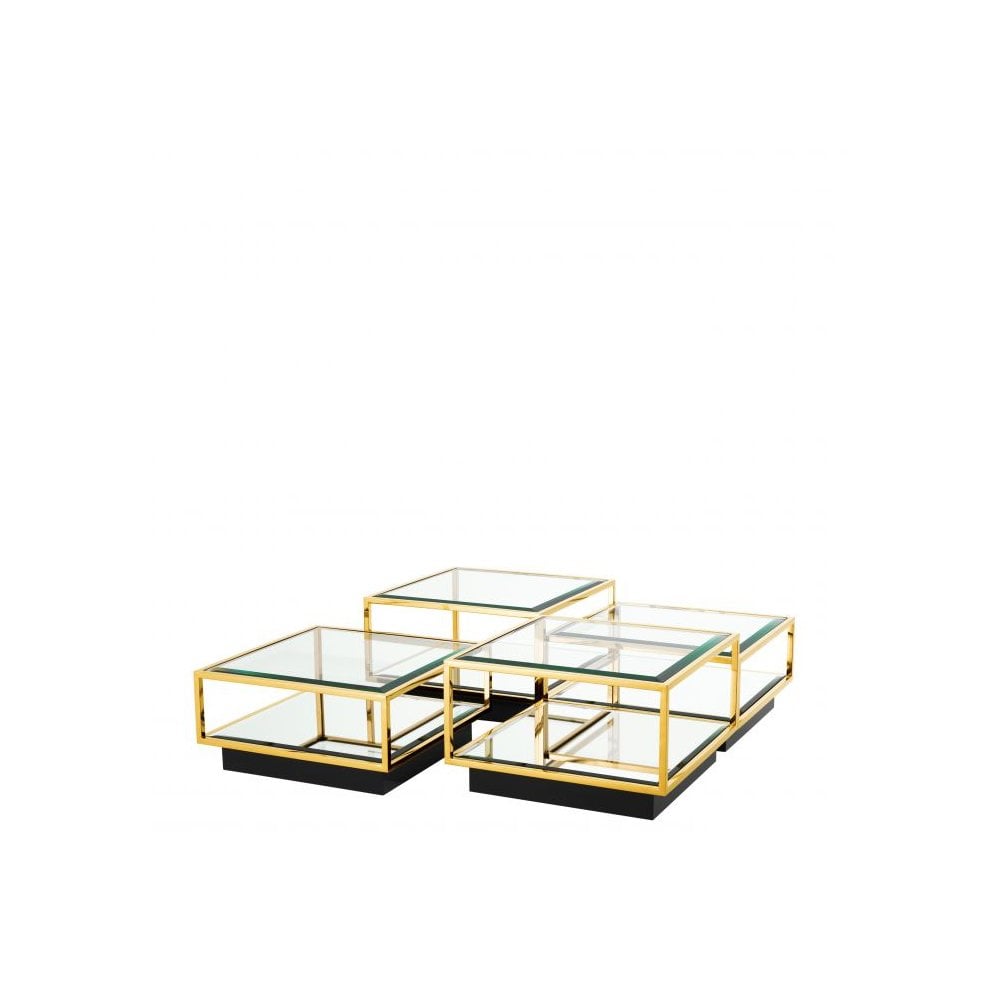 Elegant Tortona Coffee Table Quartet, Gold Frame & Bevelled Glass