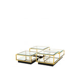 Elegant Tortona Coffee Table Quartet, Gold Frame & Bevelled Glass