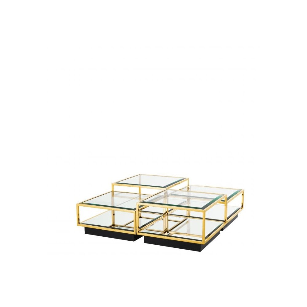 Elegant Tortona Coffee Table Quartet, Gold Frame & Bevelled Glass