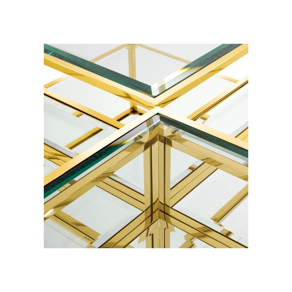 Elegant Tortona Coffee Table Quartet, Gold Frame & Bevelled Glass