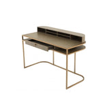 Mid-Century Modern Oak Veneer Desk with Brass Accents