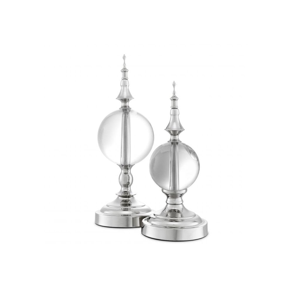 Title: Elegant Zamora Duo: Nickel-Finished Globes with Clear Glass