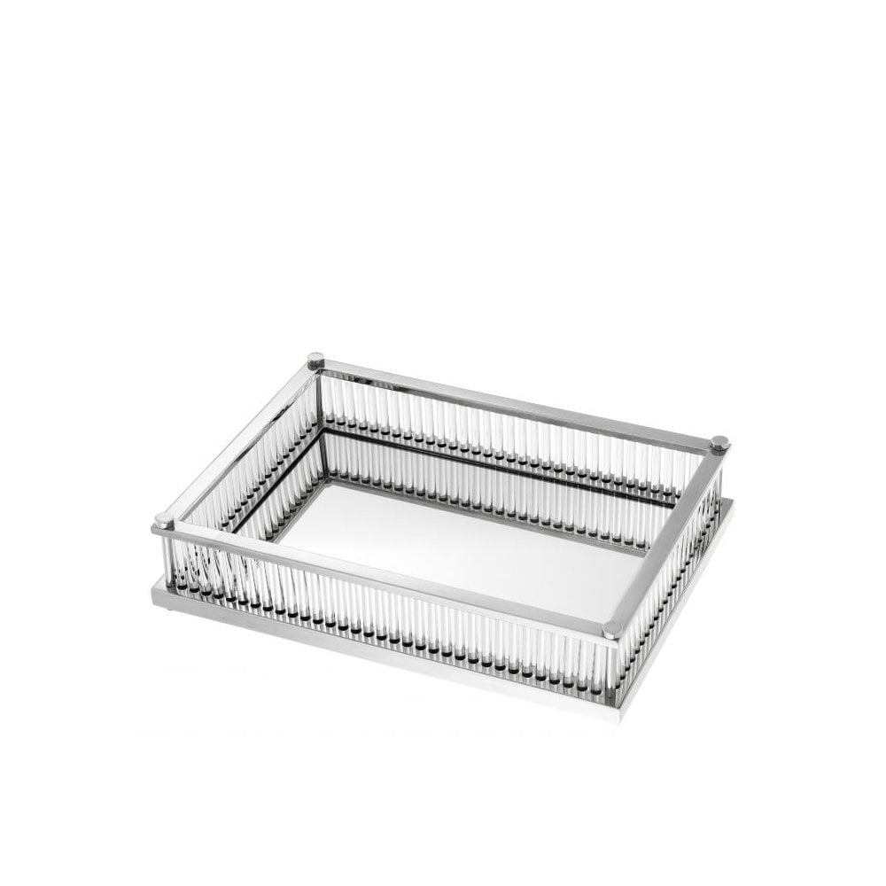 Cora Rectangular Nickel Tray with Mirror and Glass Rods