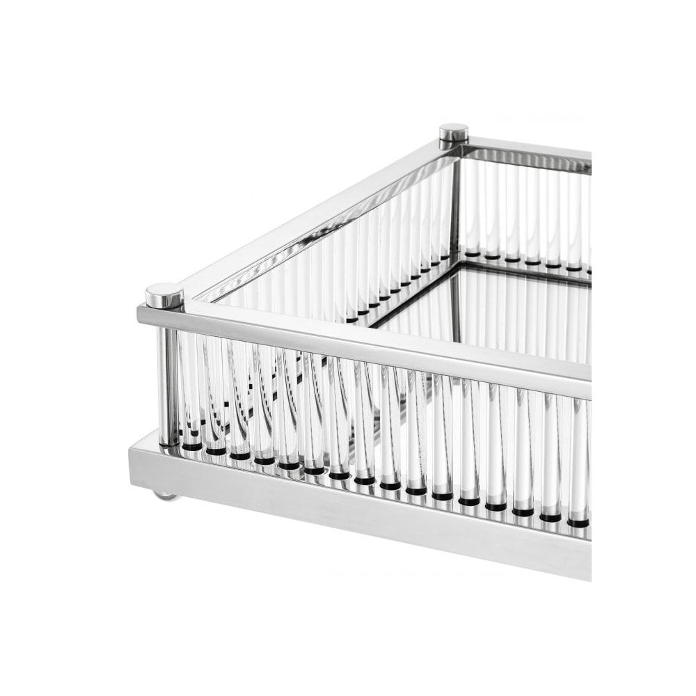 Cora Rectangular Nickel Tray with Mirror and Glass Rods