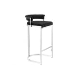 Dante Bar Stool in Polished Stainless Steel with Black Velvet Seat