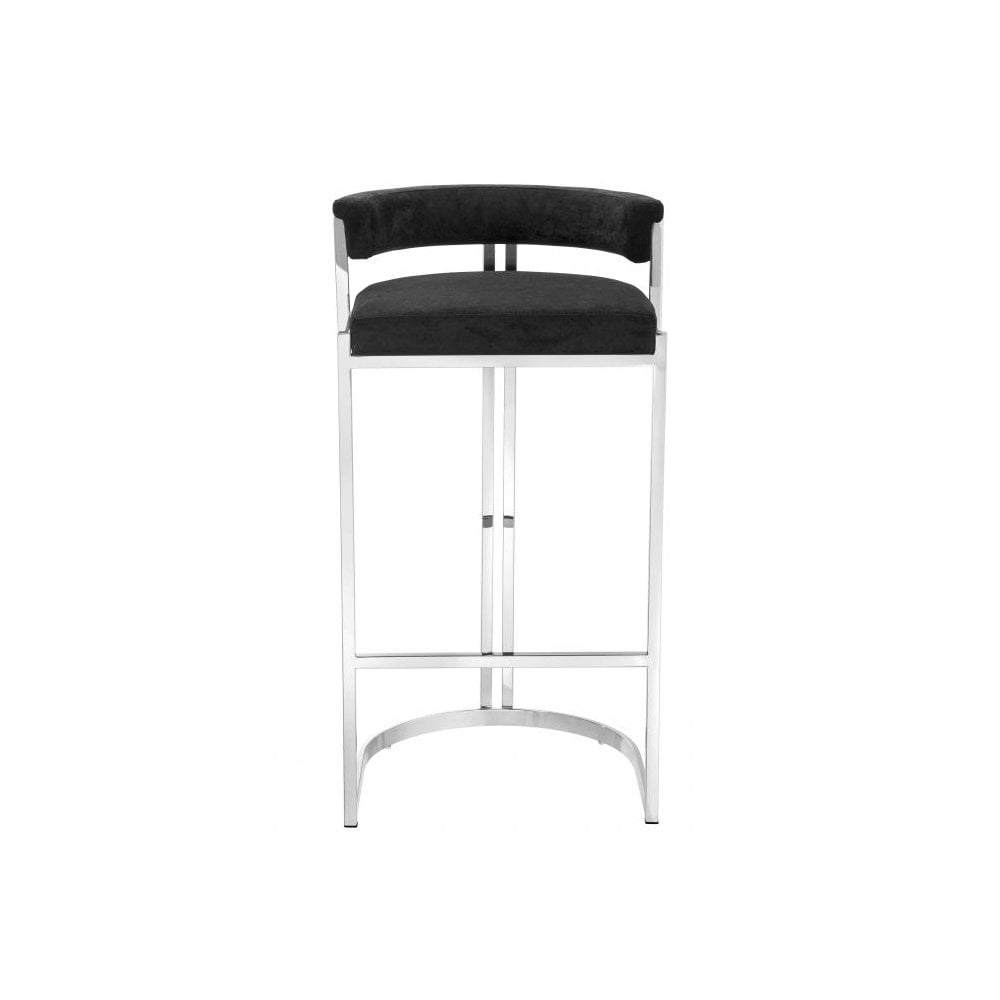 Dante Bar Stool in Polished Stainless Steel with Black Velvet Seat