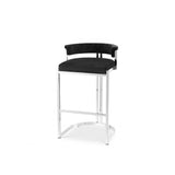 Dante Modern Counter Stool, Black Velvet & Polished Stainless Steel