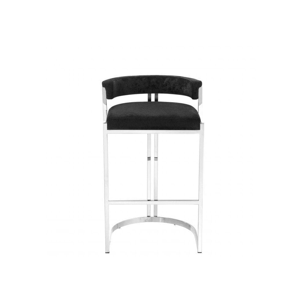 Dante Modern Counter Stool, Black Velvet & Polished Stainless Steel