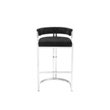 Dante Modern Counter Stool, Black Velvet & Polished Stainless Steel
