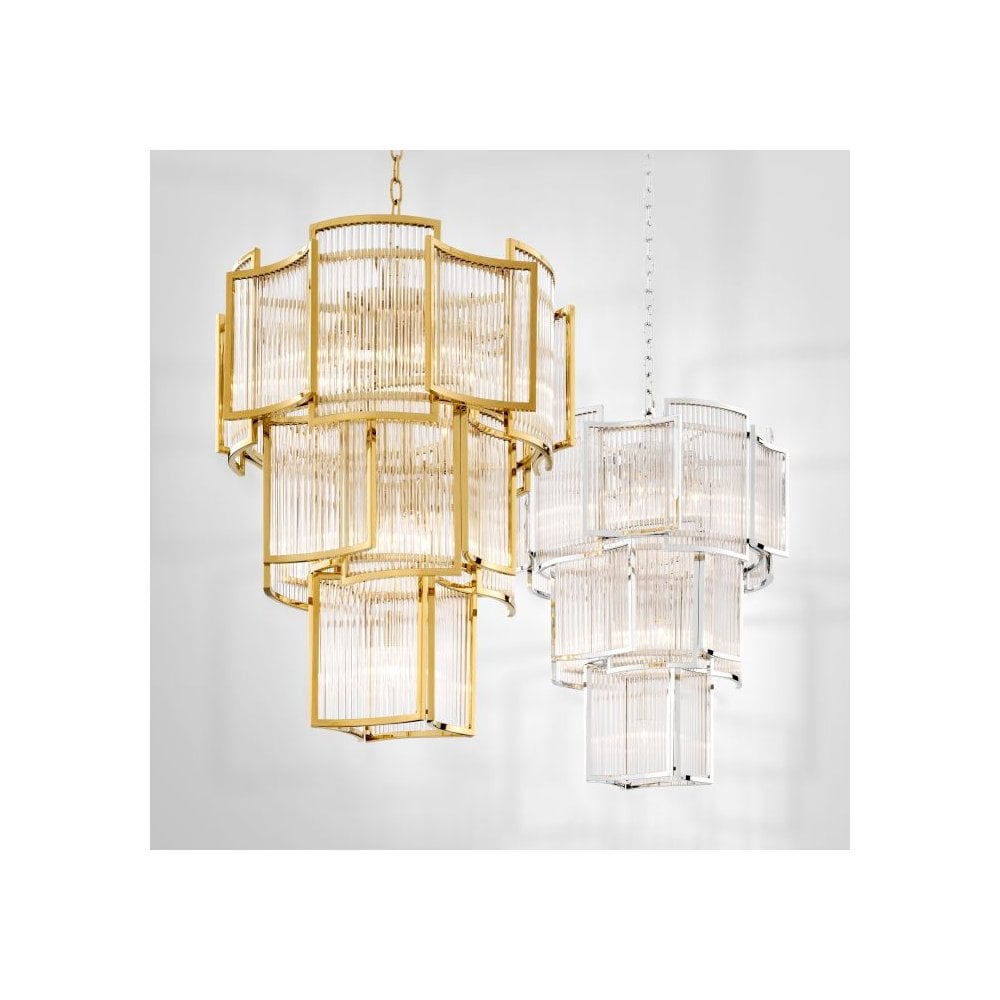 Art Deco Gold and Glass Jet Set Chandelier