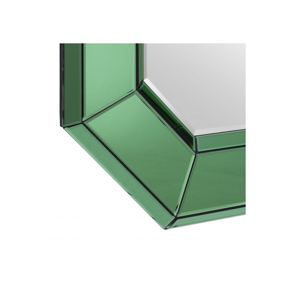 Octagonal Elegance: Art Deco Green Bevelled Mirror
