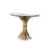 Bonheur Console Table with Sheaf Base, Antique Gold and Beveled Glass