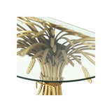 Bonheur Console Table with Sheaf Base, Antique Gold and Beveled Glass