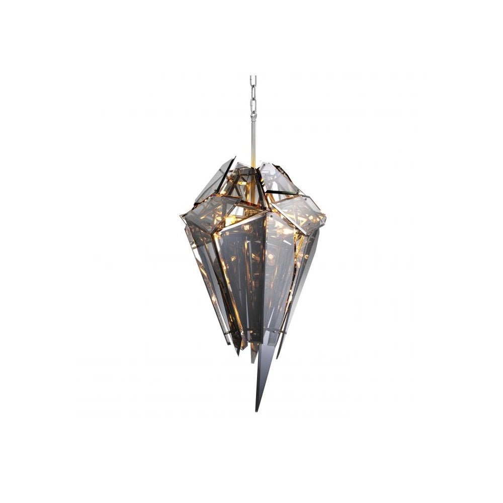 Nickel Finish Shard Diamond Chandelier with Smoke Glass