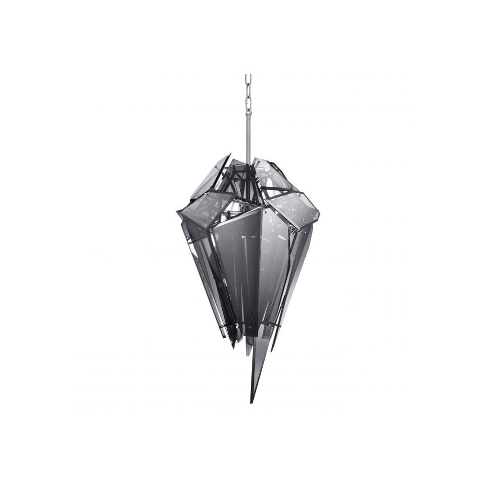 Nickel Finish Shard Diamond Chandelier with Smoke Glass