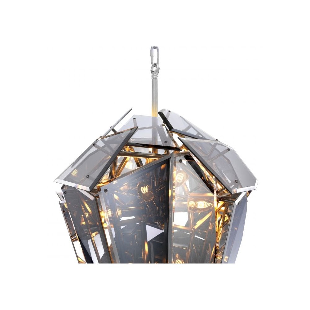 Nickel Finish Shard Diamond Chandelier with Smoke Glass