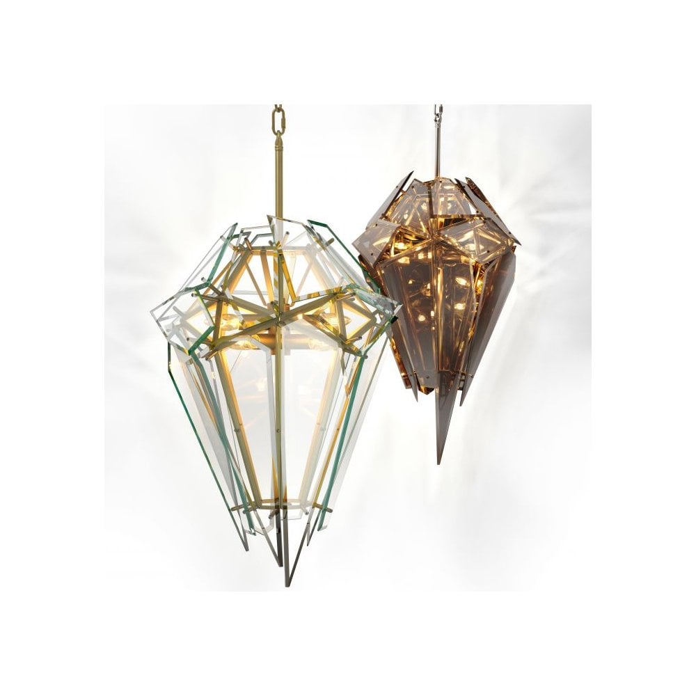 Nickel Finish Shard Diamond Chandelier with Smoke Glass