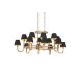 Sparrows Chandelier with Vintage Brass Accents and Modern Lampshades