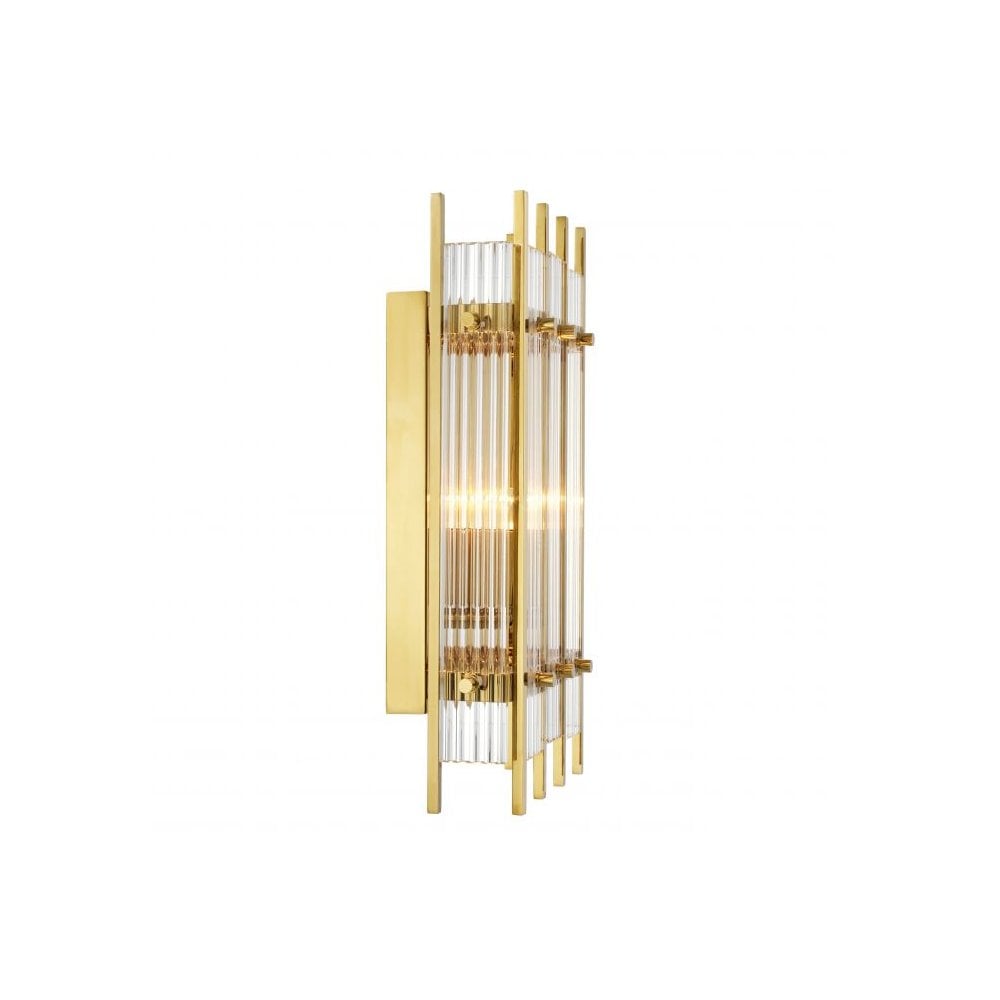 Gold-Finished Sparks S Wall Lamp with Ribbed Clear Glass Shade