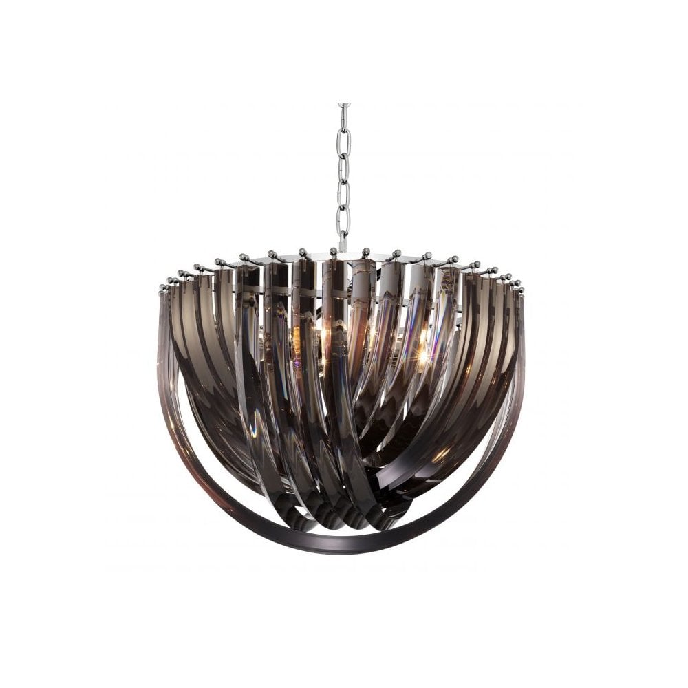 Art Deco Lux Chandelier in Smoke Acrylic with Nickel Finish, ø 50 cm