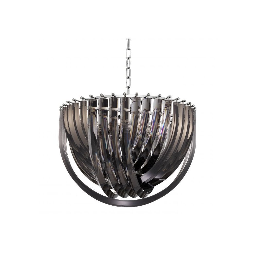 Art Deco Lux Chandelier in Smoke Acrylic with Nickel Finish, ø 50 cm