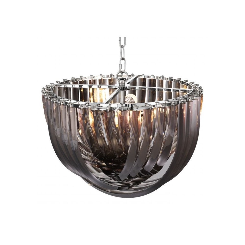 Art Deco Lux Chandelier in Smoke Acrylic with Nickel Finish, ø 50 cm