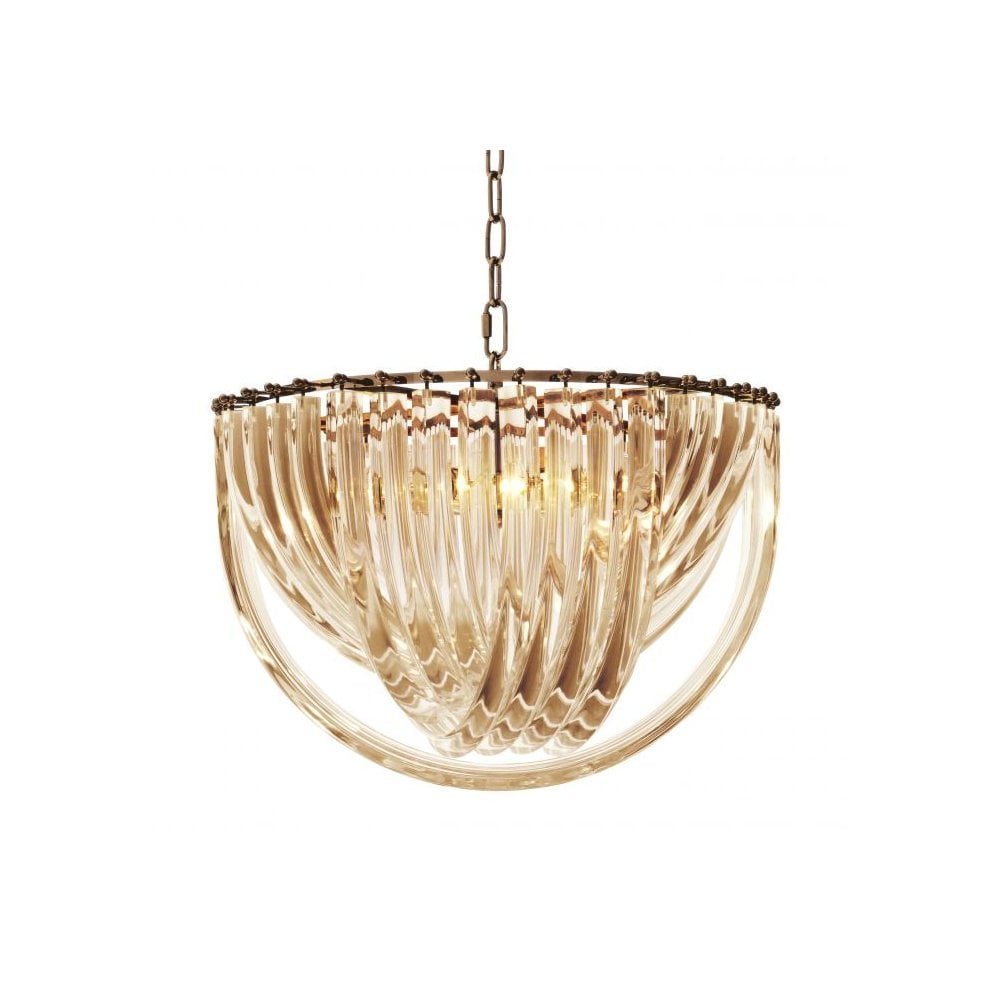 Elegance Redefined: Murano Chandelier in Champagne and Antique Brass