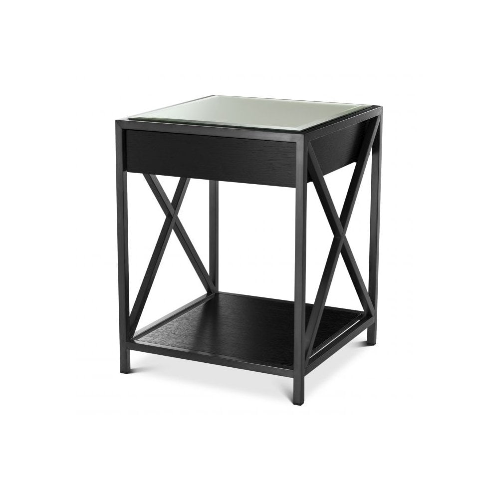 Beverly Hills Chic: Bronze Finish Bedside Table with Oak Veneer