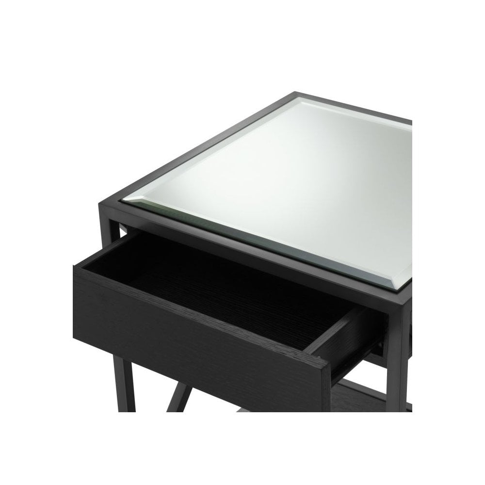 Beverly Hills Chic: Bronze Finish Bedside Table with Oak Veneer