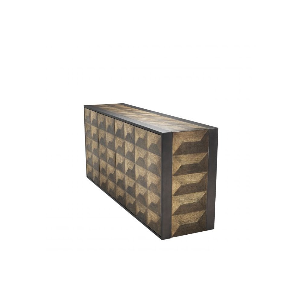 Gregorio Dresser: Oak Veneer with Geometric Marquetry and Bronze Accents