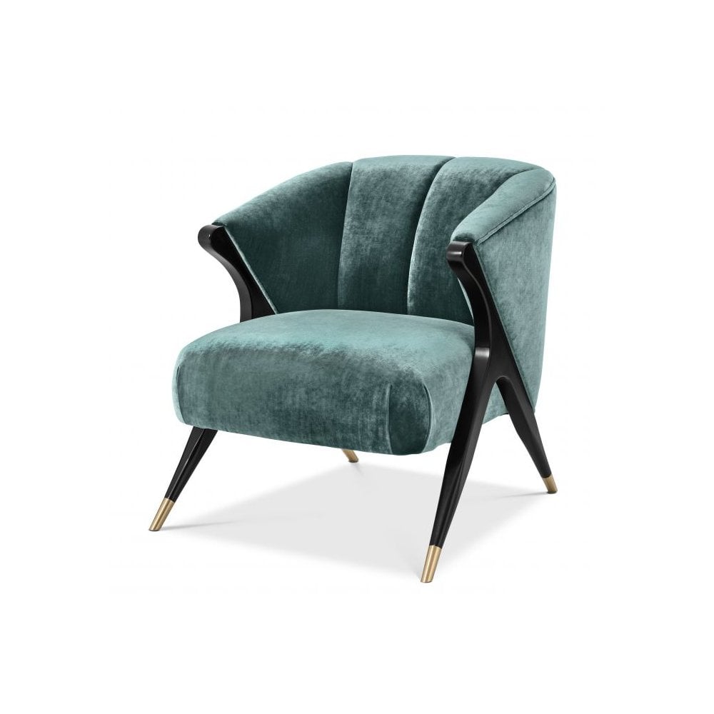 Pavone Mid-Century Accent Chair in Aegean Green with Black & Brass Details