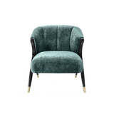 Pavone Mid-Century Accent Chair in Aegean Green with Black & Brass Details